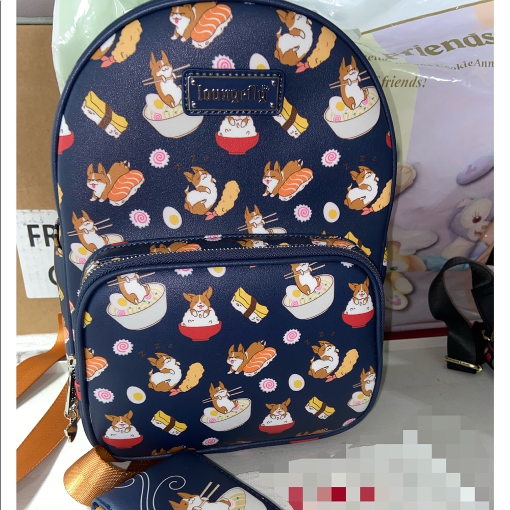 Loungefly corgi sushi backpack and wallet set
